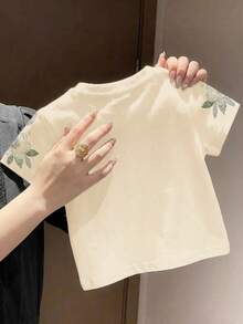 少女壓花T恤，波西米亞野花上衣，植物上衣，復古植物圖案T恤，馬卡龍色系花卉自然上衣，園藝愛好者禮物，Chill Chill，嬰幼兒與兒童圖案上衣，少女休閒簡約圓領短袖T恤，適合夏季，可愛夏季穿搭，夏季兒童用品，夏季出遊用品，韓系風格，舒適自在，時尚兒童，Y2K，Kawaii，派對，日常，度假，可愛，舒適，鄉村風，週末休閒，家庭出遊，拍照穿搭 - 彩色 - 查看 2