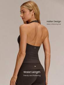 GLOWMODE Áo tank top FeatherFit™ thoáng khí, nhẹ, dài đến eo, có lưới bên hông, kiểu dây buộc chéo nâng ngực và mút độn chống trượt có thể tháo rời, thích hợp cho tập yoga, pilates và mặc hàng ngày. - màu nâu - Xem 3