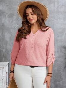 EMERY ROSE Camisa casual con botones y media cartera para mujer de talla grande - Rosa - Ver 7