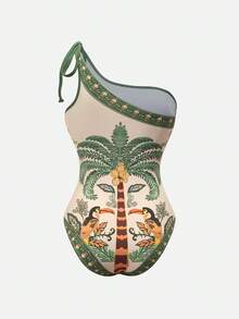 Swim Oasis 女士热带花鸟印花连体泳衣，带裙摆，休闲挂脖式沙滩度假装 - 彩色 - 查看 6