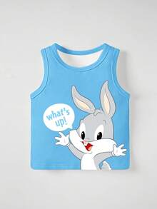 LOONEY TUNES X SHEIN GraphicGems 3pcs Baby Boy Casual Cute Cartoon , Tasmanian Devil Taz And All-Star Collection Floral Print Colorblock Ribbed Knit Tank Top For Summer - Multicolor - View 3