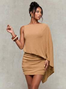 Normani Đầm ngắn hở lưng bất đối xứng gợi cảm thời trang nữ - Màu Khaki - Xem 3
