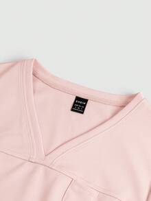 TaskEZ Conjunto de uniforme de pijama de unicolor con top de manga corta y pantalones - Rosa Pálido - Ver 10