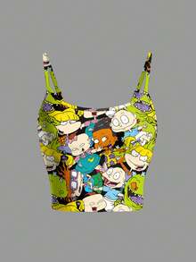 Nick 90s | SHEIN Women's Spaghetti Strap Cute Print Fitted Summer Camisole, Nick 90s X - White - View 4