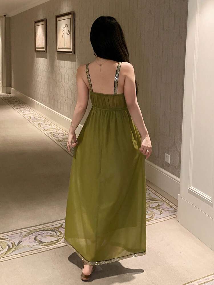 Women's Patchwork Color Sleeveless Casual Nightgown For Home Wear