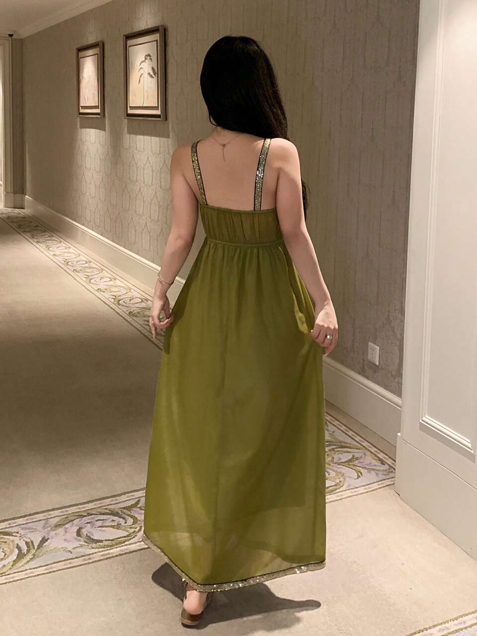 Women's Patchwork Color Sleeveless Casual Nightgown For Home Wear