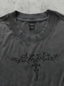 ROMWE MEN Grunge Punk Camiseta holgada con efecto desgastado y rasgado, estilo urbano - Gris - Ver 4