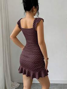 Selianne Women's Polka Dot Pleated Dress, Fashionable For Dates And Parties - Brown - View 2