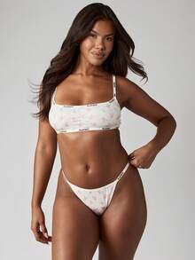 Missguided x Playboy Quần lót lọt khe in hình thỏ cạp chun vải gân cạp trễ cắt cao thời trang Y2K phong cách retro họa tiết hồng - trắng - Xem 4