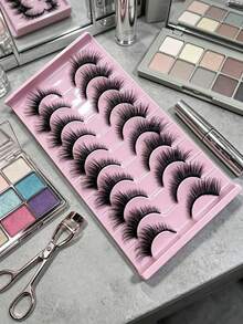 10pairs/Set Soft Fluffy Curly Cat Eye 3D Faux Mink Eyelashes, Handmade Natural False Eyelashes For Makeup, Thick Style Strip Lashes, Lashes, Eyelashes, Fake Lashes - Cat Eye Lashes - View 4