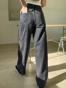 DAZY High Waist Washed Wide Leg Jeans - Dark Grey - View 2