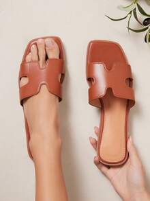 SHUZIA Sandálias Planas Femininas Estilo Simples - Caramelo - Visão 2