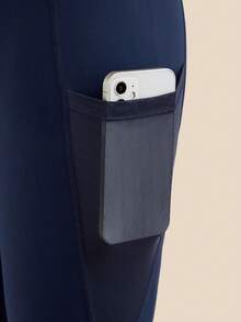 Cheerettes Quần legging nữ dài đến 7/8, phối màu tương phản, có túi lưới. - Màu xanh hải quân - Xem 4
