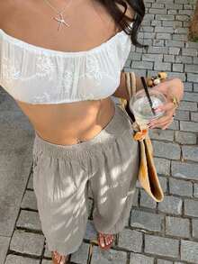 Sunnyshic Women's Comfortable Casual Versatile Beach Pants, Suitable For Spring/Summer Vacation - Apricot - View 4