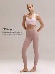 GLOWMODE Quần legging yoga FeatherFit™ 24" cạp cao không xuyên thấu, lưng Y nâng mông, túi ẩn phía trước, tích hợp quần lót thong, dùng cho Pilates studio và mặc hàng ngày - Màu hồng gỉ - Xem 4