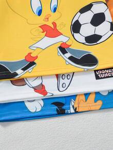 LOONEY TUNES X SHEIN GraphicGems 卡通足球 3 件組短袖 T 恤套裝，適用於小男孩 - 彩色 - 查看 5