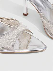 CUCCOO SZL Women's Shoes, Spring/Summer, Clear With Pearl Rhinestone Trim, Pointed Toes, Stilettos, Party Wedding, Silver High-Heeled Sandals. - Silver - View 5