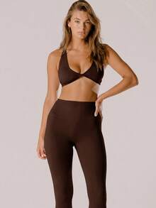 Aralina Áo croptop thể thao dáng suông cổ chữ V sâu, màu hồng pastel, hỗ trợ tốt, màu sắc tươi tắn. - màu nâu - Xem 3
