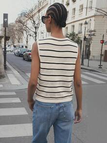 Maija Áo khoác cardigan nữ cổ chữ V kẻ sọc phối nhiều màu, cài một hàng khuy, kiểu dáng thường ngày đa năng. - Đen và trắng - Xem 2
