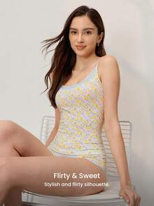 LUVLETTE Bộ đồ ngủ nữ bằng cotton mềm mại, ấm áp, in họa tiết hoa nhí và ren tinh tế, thích hợp mặc hàng ngày. - Màu xanh lam - Xem 10