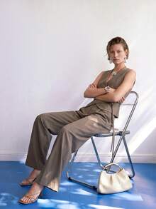 Airaco Women's Solid Color Vest & Casual Long Pants Set, Traceable Cotton - Grey - View 3