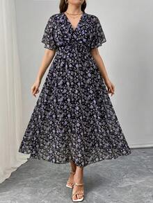 Elenzga Đầm maxi dài tay lửng 3/4 bằng chiffon voan mỏng, màu trơn, thanh lịch dành cho nữ cỡ lớn, thích hợp đi làm/hẹn hò/đi nghỉ mát. - Nhiều màu - Xem 3