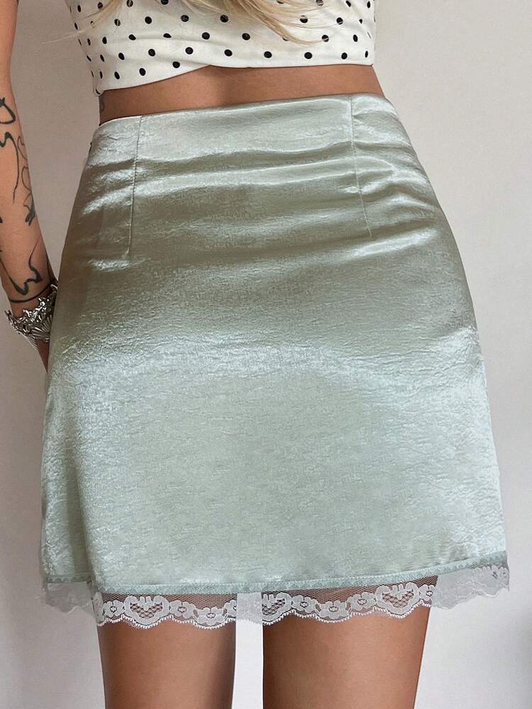 Contrast Lace Letter Jacquard A-Line Skirt, Elegant & Sexy Summer Skorts For Women