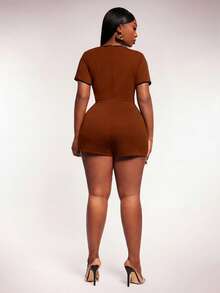 Radiana Women's Brown Short Sleeve Sports Set With Contrast Trim And Wrap Detail Skort For Active Wear - Brown - View 4