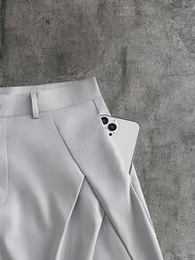 AXEPEAK Pantalones casuales versátiles de uso diario con botones y pliegues de unicolor para hombres - Gris - Ver 9