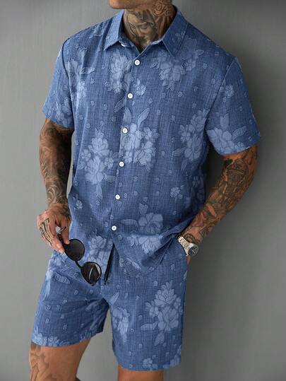 SLATEMANN Men's Casual Street Embroidered Blue Shirt