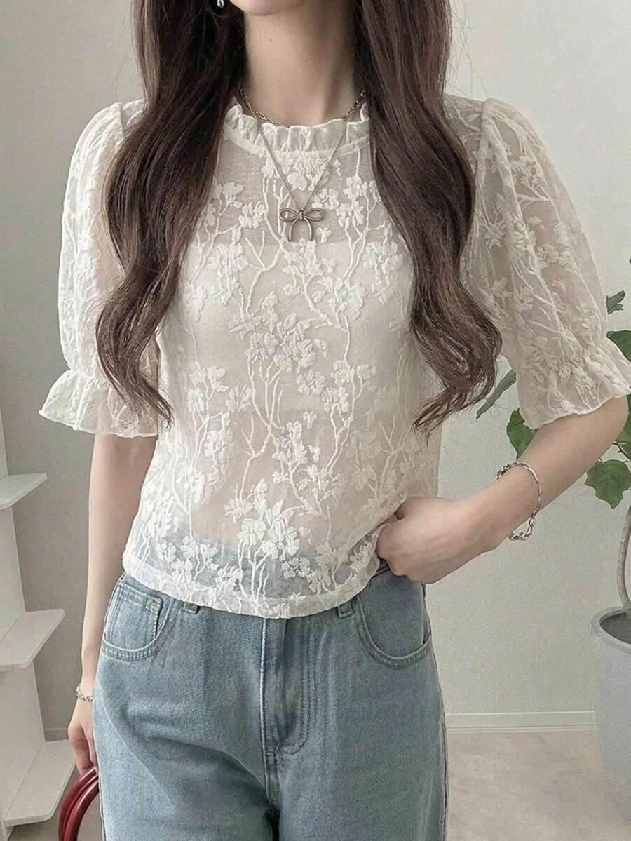 FRIFUL 女士波浪条纹宽松撞色滚边短袖T恤,夏季休闲装 - 米色 - 查看 1