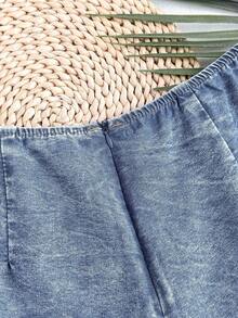 SHEIN Tall Shorts vaqueros de mujer con lavado y lazo - Azul lavado medio - Ver 6