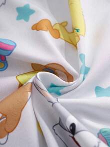 LOONEY TUNES X SHEIN Baby Girl Summer Cute Cartoon Star Print Contrast Color Short Sleeve Button-Up Romper - Blue - View 7