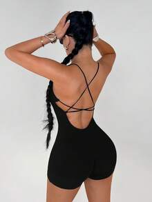 SHEIN SXY Black Sexy Backless Tight Jumpsuit - Black - View 4