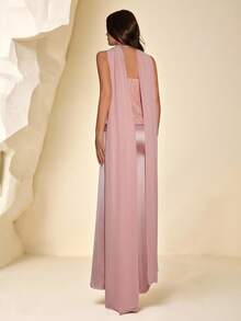 Coutiva Vestido de noche elegante y formal para mujer con diseño de parches y cinta de colores sin tirantes - Rosa Pálido - Ver 2