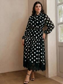Anewsta Plus Size High-Quality Vintage Sweet Polka Dot Dress,  For Work And Dates, Spring To Summer - Black - View 3