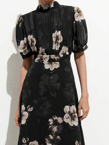 Aveloria Modichic Đầm ngắn tay xếp ly phía trước bằng vải chiffon thanh lịch, đa năng, thích hợp cho việc đi làm. - màu đen - Xem 2