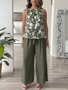 SHEIN Clasi 大码女式时尚优雅活力吊带连体裤，春夏款 - 綠色 - 查看 3