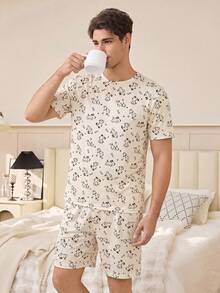 CoupledUp Men's Cute Dog Print Short Sleeve Shorts Pajama Set - Multicolor - View 5