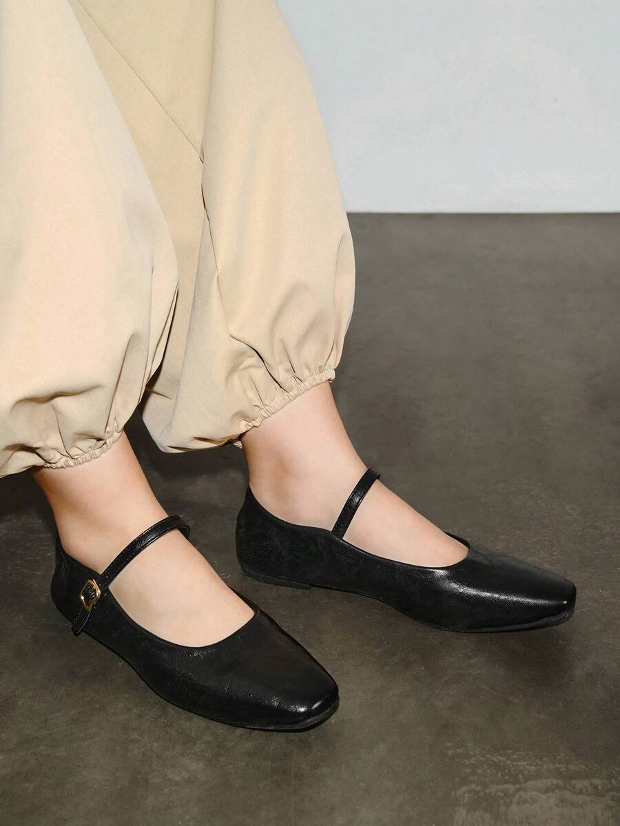 Bholvia Square Toe Women's Shoes 2023 Spring/Fall New Arrival French Mary Jane Flat Shoes Non-Slip Soft Bottom Evening Shoes