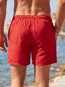 Manfinity KASUA Quần short đi biển nam màu trơn, kiểu dáng tối giản. - Đỏ - Xem 2