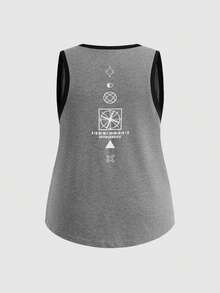 Cheerettes Plus Size Women Contrast Trim Sleeveless Casual Sports Tank Top - Grey - View 3