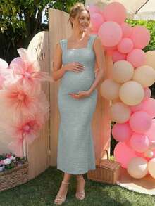 Loomaby Vestido elegante sin mangas con dobladillo de cola de pez de unicolor para maternidad - Gris - Ver 4
