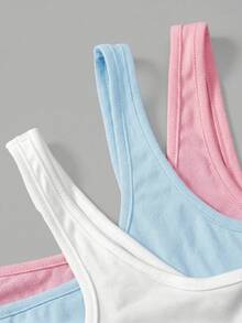 SHEIN BASICS 3件組女款休閒純色針織修身短版背心上衣 - 彩色 - 查看 8