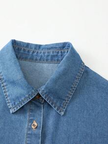 GlowEve Women's Casual Daily Front Button Long Sleeve Denim Top - Medium Wash - View 6