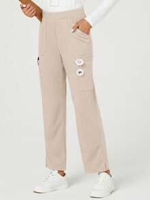 TaskEZ Multi-Pocket Minimalist Casual Straight-Leg Pants, Scrub Uniform Bottom - Apricot - View 5