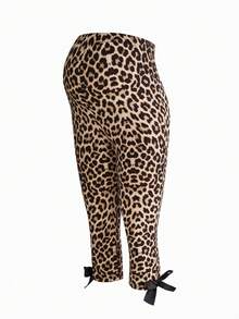 SHEIN Leggings de maternidade com estampa de leopardo e laço decorativo - Multicolorido - Ver 5