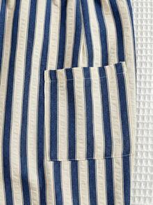 SHEIN 新生男宝宝夏季可爱休闲百搭棕色纱布连体衣，适合海滩、户外玩耍 - 藍色 - 查看 10