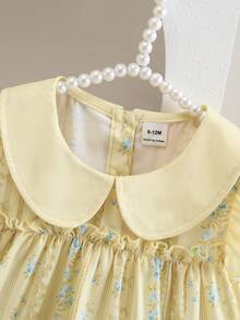 SHEIN Glamorique Kids 女婴优雅可爱刺绣荷叶边领背心短裤套装，适合夏季日常外出、度假、公园活动。 - 黃色 - 查看 2