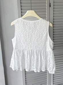 SHEIN Tween女孩休閒可愛日常度假紋理蝴蝶結前襟襯衫 白色夏季派對上衣 - 白色 - 查看 7